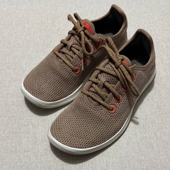 allbirds Shoes - EUC-Wmns Allbirds Trail Runner-8-Sand Taupe/Orange Knit Mesh Uppers-White Soles